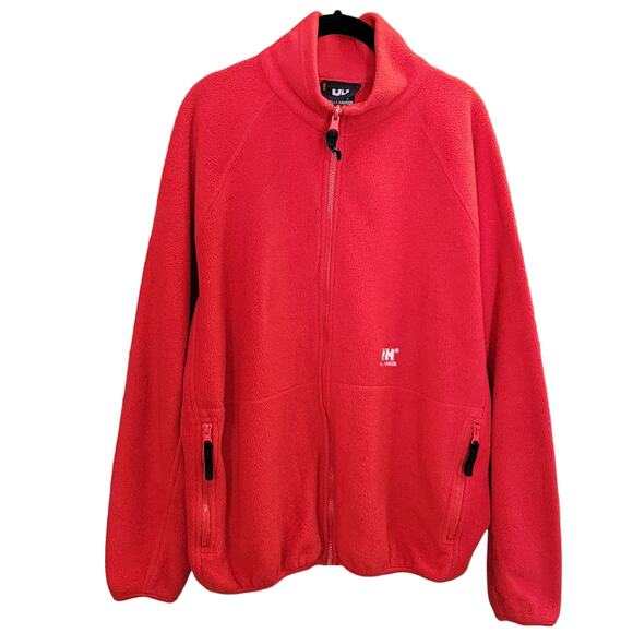 Helly Hansen Fleece Jacket Mens Sz L Red Full Zip Relaxed Fit Logo Spell Out - Picture 1 of 10